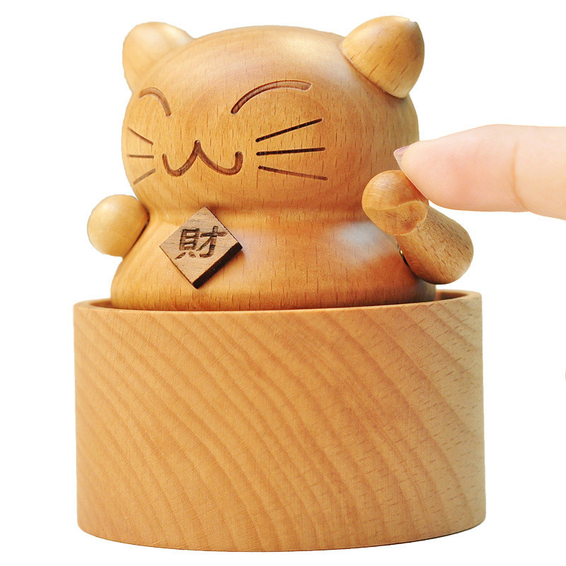 Jaar Mini Carousel Gelukkige Kat Muziekdoos Solid Hout Taart Muziekdoos Decoratie Verjaardagscadeau