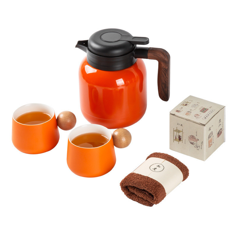Gepersonaliseerde presentatie geschenk set Keramische theepot 2 kopjes Thee handdoek 6 witte thee stukken