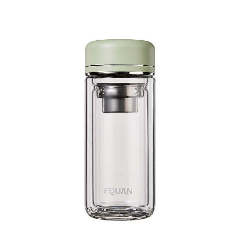 Praktische glasbeker met hoge borosilicaat met twee lagen met thee-partitie en UV-print
