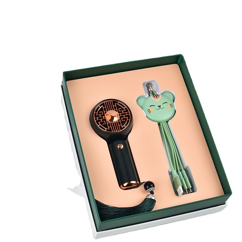 Zilk Screen Printing -Chic Business Gift Box met kleine ventilator en Zhaocai Cat Data Line