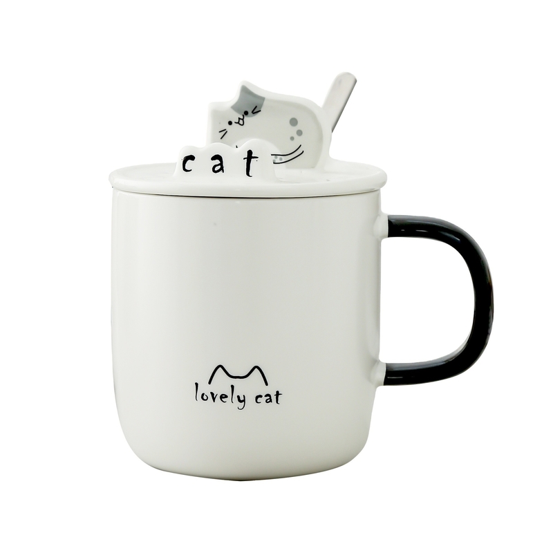 Werknemer geschenk idee Cartoon Cat Water Cup met keramische lepel deksel en telefoonhouder