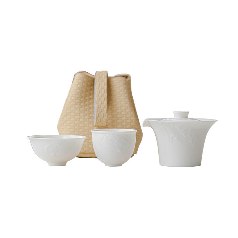 Aanpasbare witte porseleinen bananenblaadje geborduurde thee set perfect voor de eerste april.