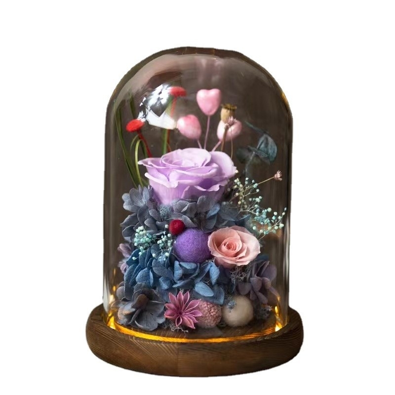 Elegante eeuwige bloem afgewerkte rozen glazen doos cadeaubon voor praktisch verjaardagscadeau
