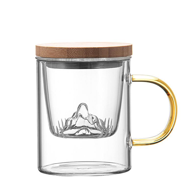 Hoog borosilicaat glasbeker Guanshan bamboe en hout theebeker set voor zakelijke cadeautjes