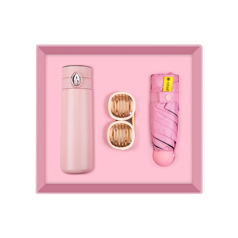 Zomer 3 stukken set Water Drop Digital Display Cup nek ventilator vouwde paraplu cadeautjes