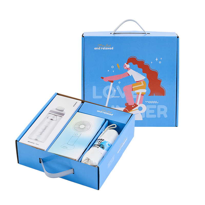 UV-printen Zomer Afspraak Geschenkdoos Lock Waterbeker Draagbare Ventilator UV Draagbare Paraplu