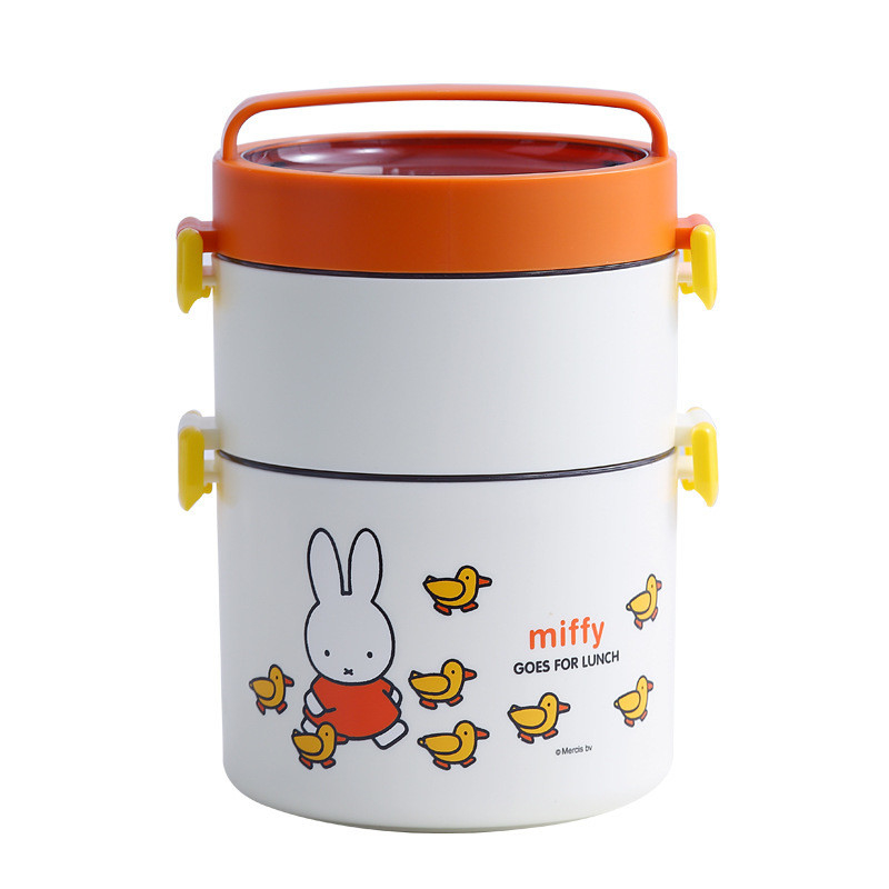 Dubbele laag draagbare lunchbox cartoonpatroon ronde bento doos met schattig ontwerp