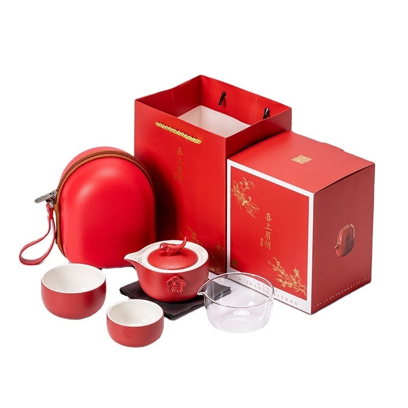 Klanten logo Chinese stijl thee set in draagbare EVA tas Perfect voor sport en games