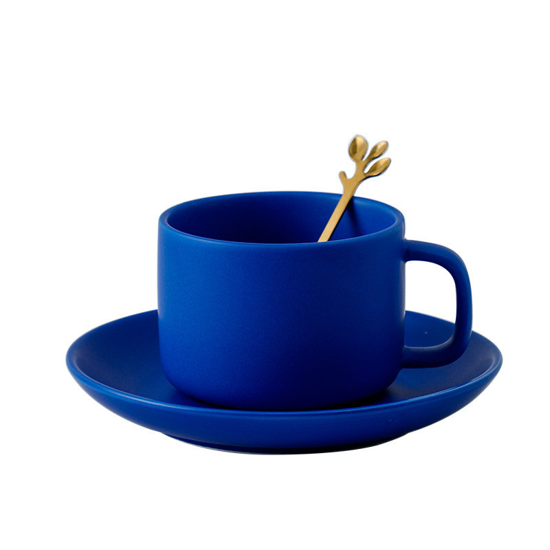 Uitstekende Klein Blauwe Keramische Flower Coffee Cup en Plate Set voor Customized Logo Printing