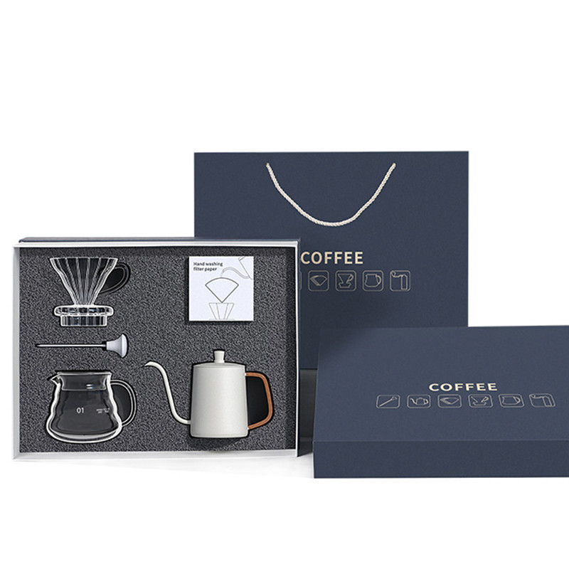 Koffietoestellen Geschenkdoos 5 stukken Set met met de hand gebrouwen Pot Filter Cup Sharing Pot Thermometer en Filter Paper